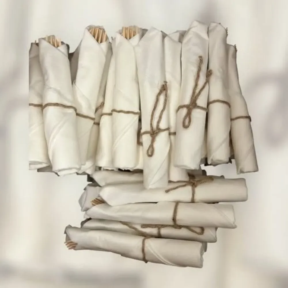 25 sets Prerolled bamboo cutlery sets fork, spoon, knife, napkin per set